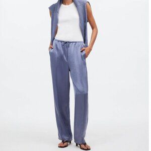MadewePintucked Slim Pull-On Pants in Satin in sunfaded indigo